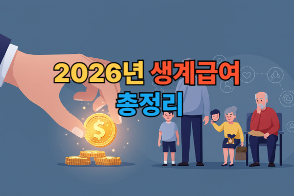 2026년 정부 지원 확대로 희망을 얻는 가족의 모습을 담은 일러스트