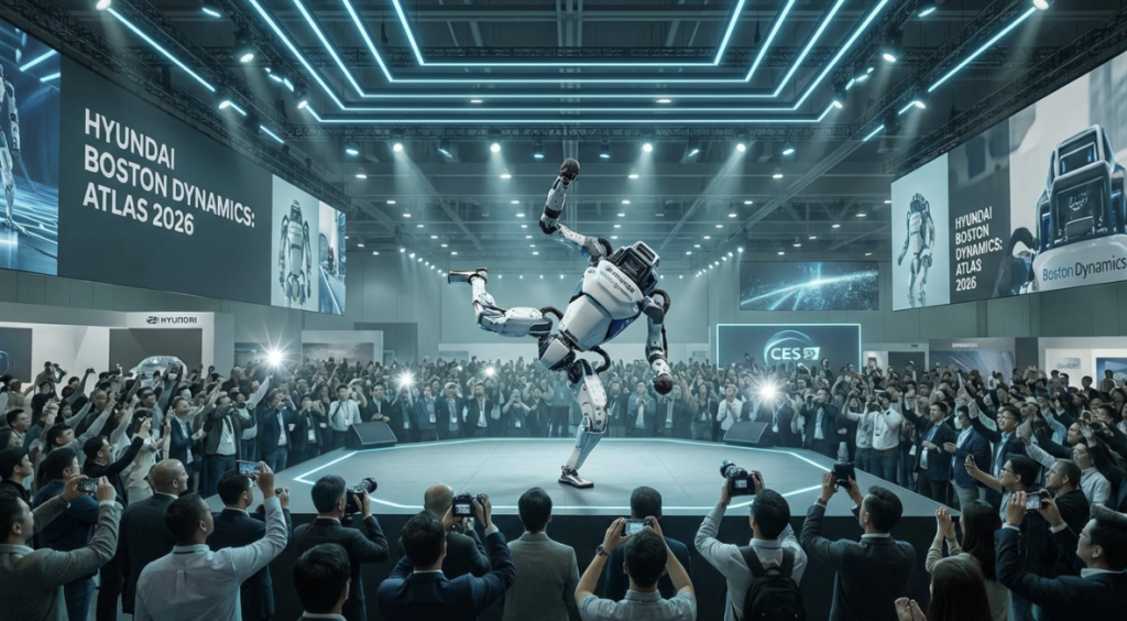 CES 2026 전시장에서 시연 중인 보스턴 다이내믹스 휴머노이드 로봇 아틀라스